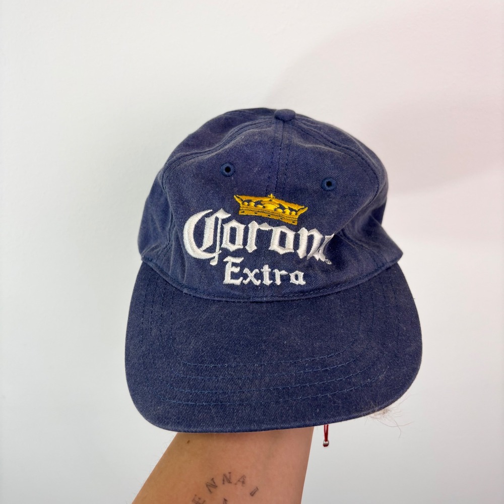 Vintage 90s Corona Extra Beer Navy Embroidered Strapback Dad Hat T3 Sportswear